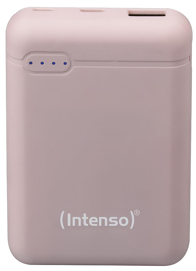 Egy rózsaszín power bank a (Intenso) szöveggel.