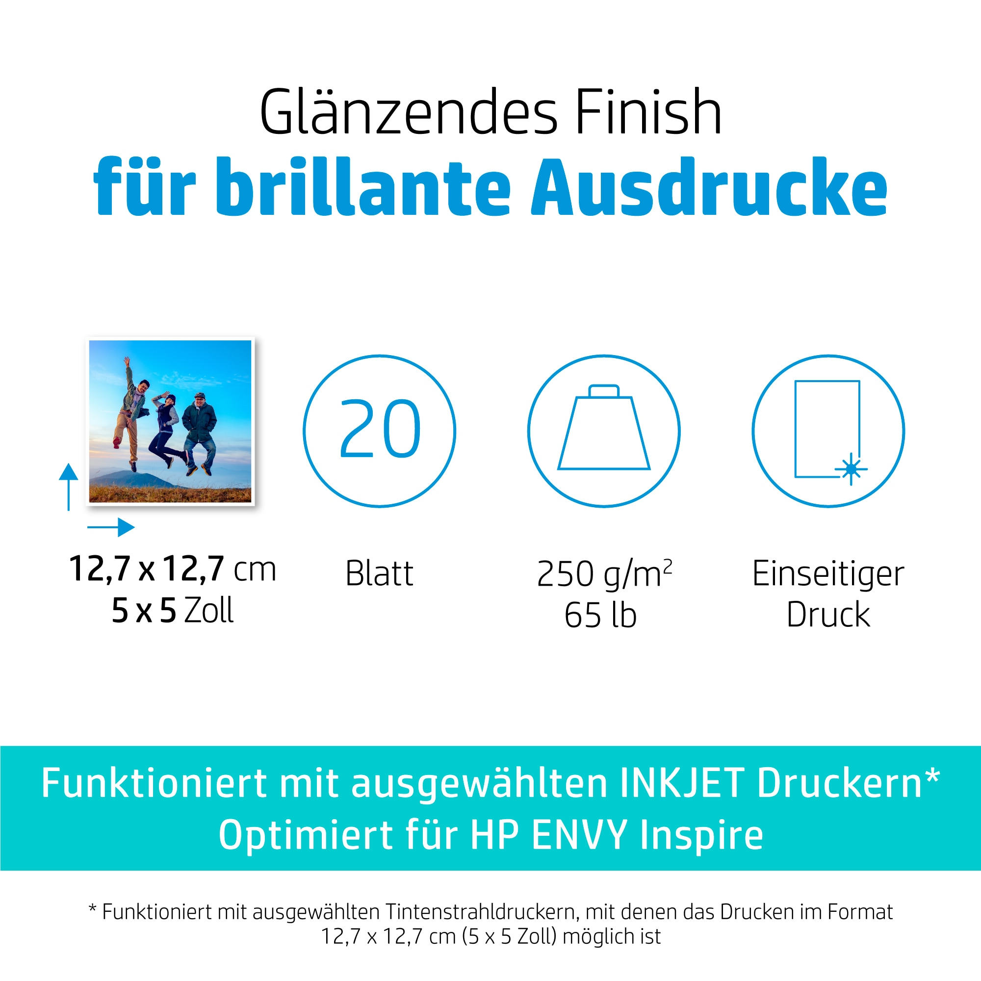 HP Advanced glänzendes Fotopapier 127 x 127 mm - 20 Blätter
