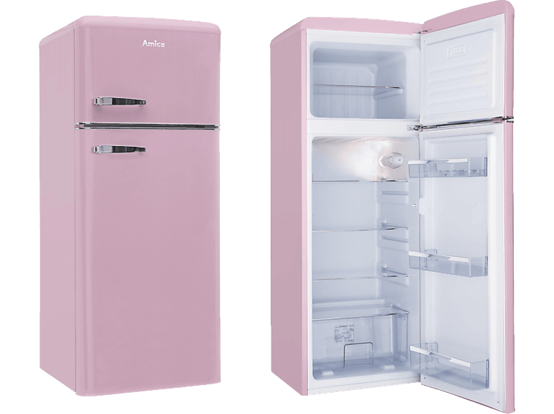 AMICA KGC 15636 P Retro Edition Kühlgefrierkombination (E, 179,95 kWh, 1440  mm hoch, Pink) Pink | MediaMarkt