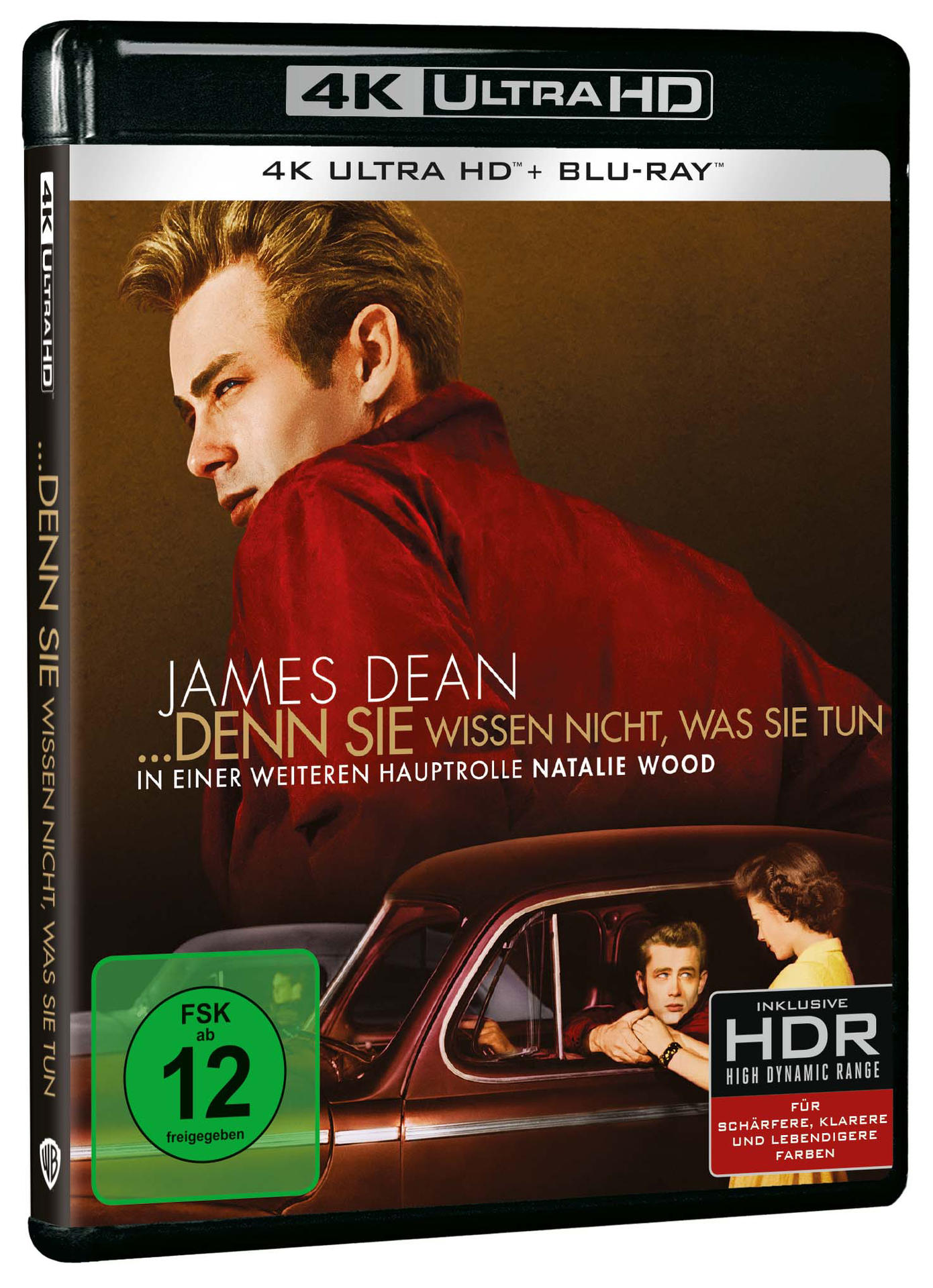 Filmcover: James Dean in roter Jacke. Titel auf Deutsch. 4K Ultra HD Blu-Ray.