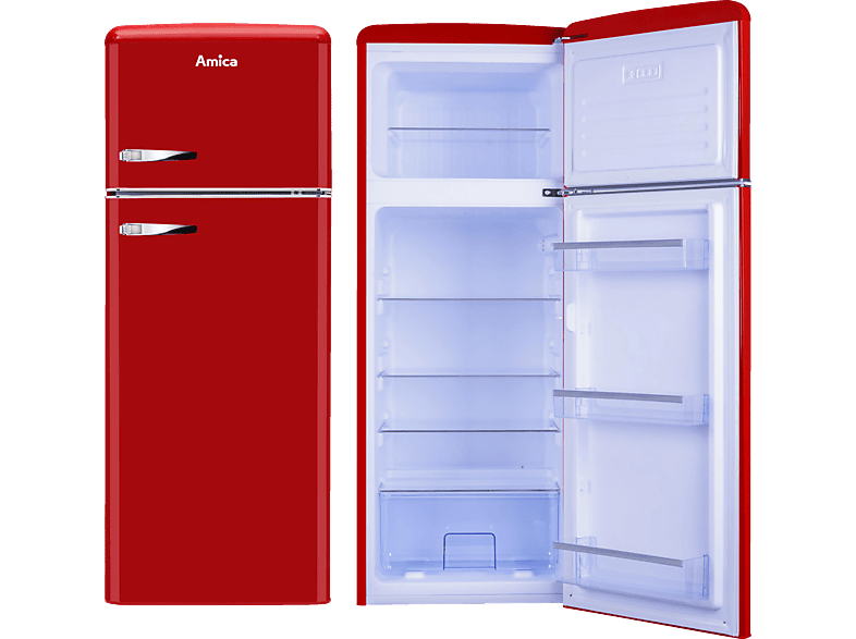 AMICA KGC 15630 R Retro Edition Kühlgefrierkombination (E, 206 l, 1440 mm hoch, Rot)