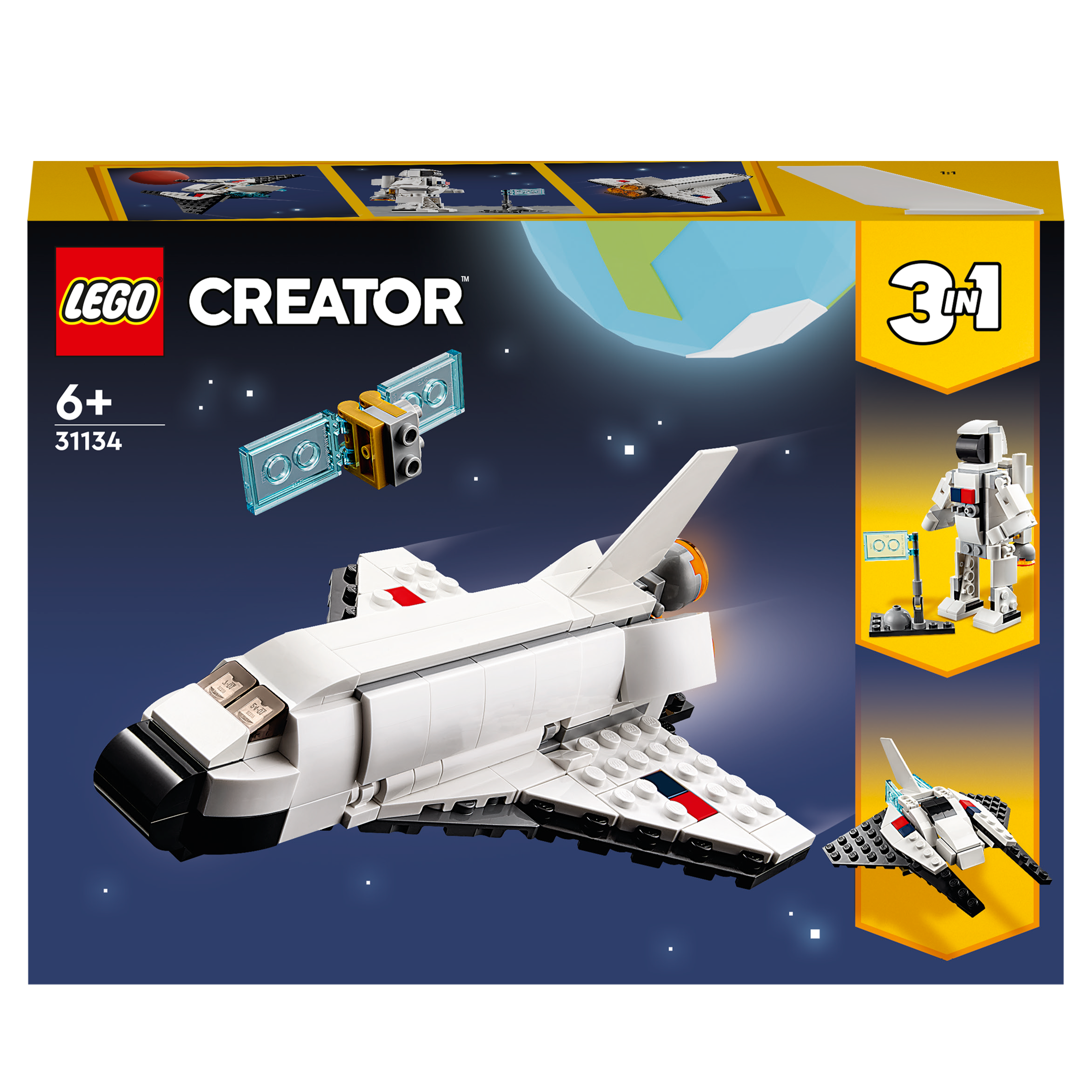 Lego Creator Raumfährenmodell mit Satellit und Astronaut.