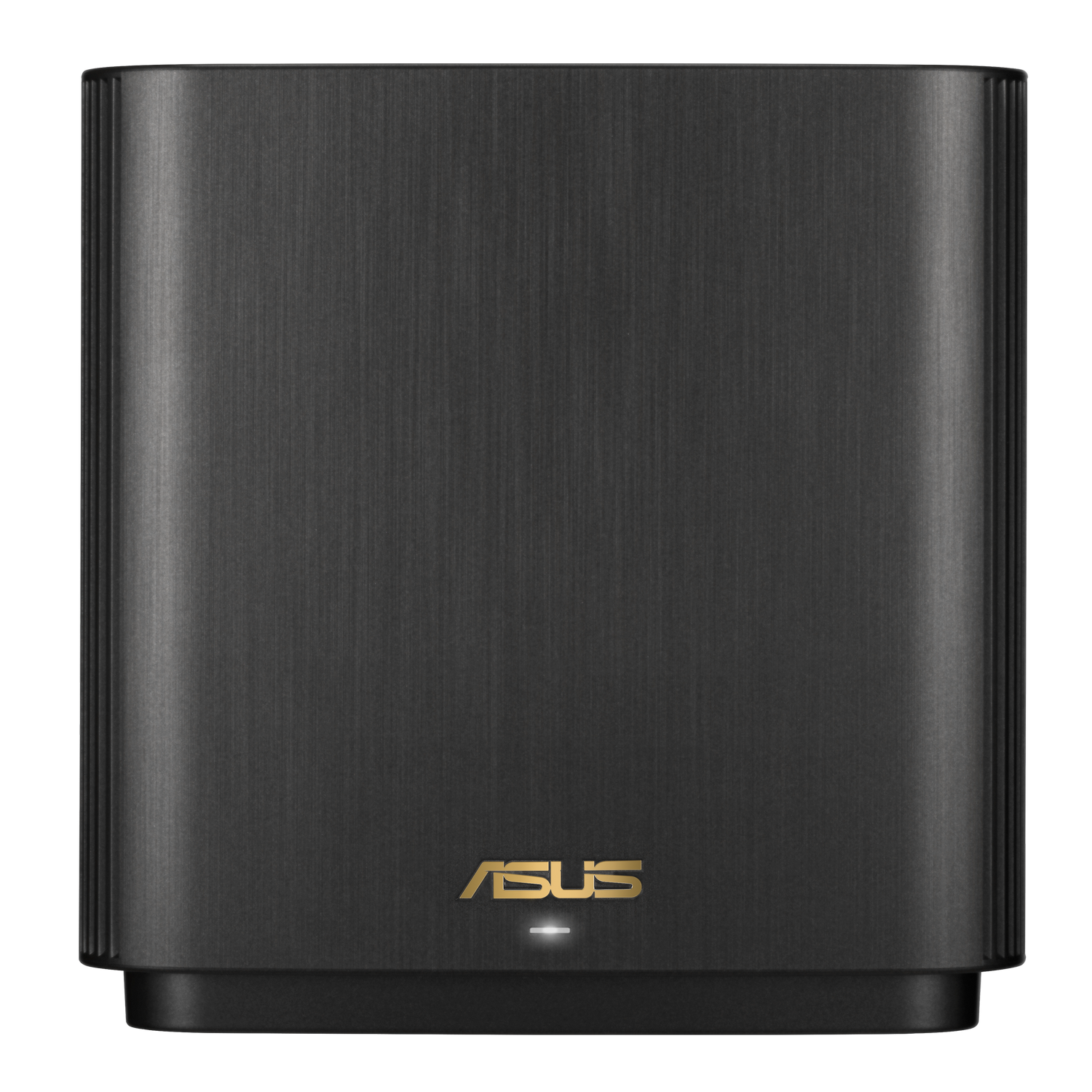 Black, cylindrical ASUS computer case with a gold logo on the front.