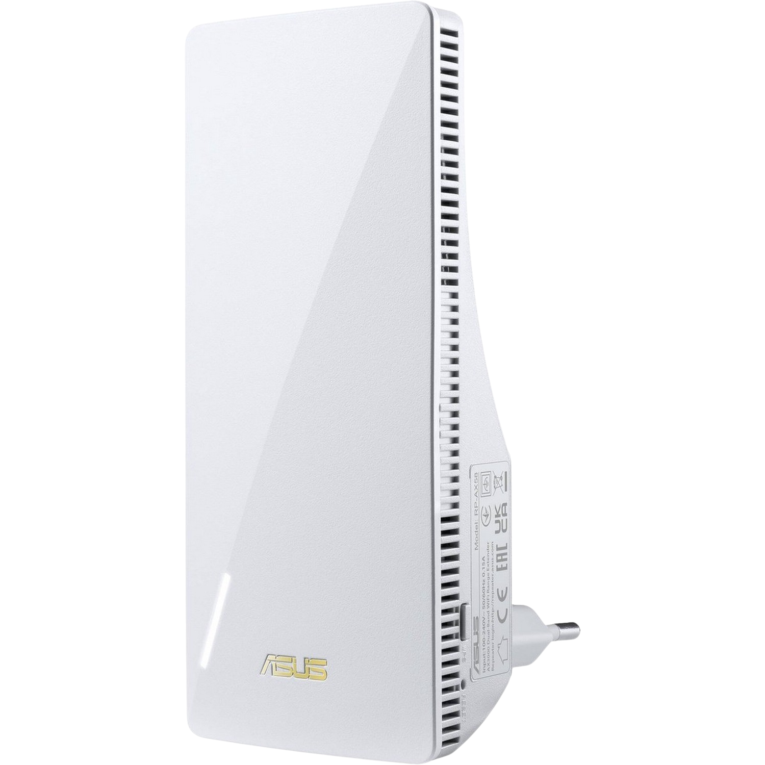 White Wi-Fi range extender with a plug, on a white background.