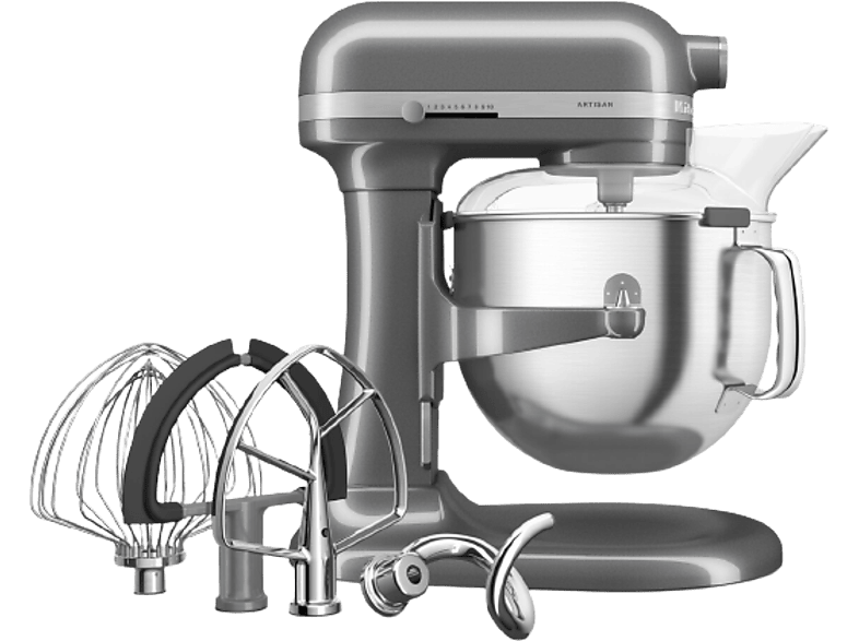 Kitchen Aid 5KSM70SHXEMS Artisan Küchenmaschine Medallion Silber (Rührschüsselkapazität: 6,6 l, 375 Watt)
