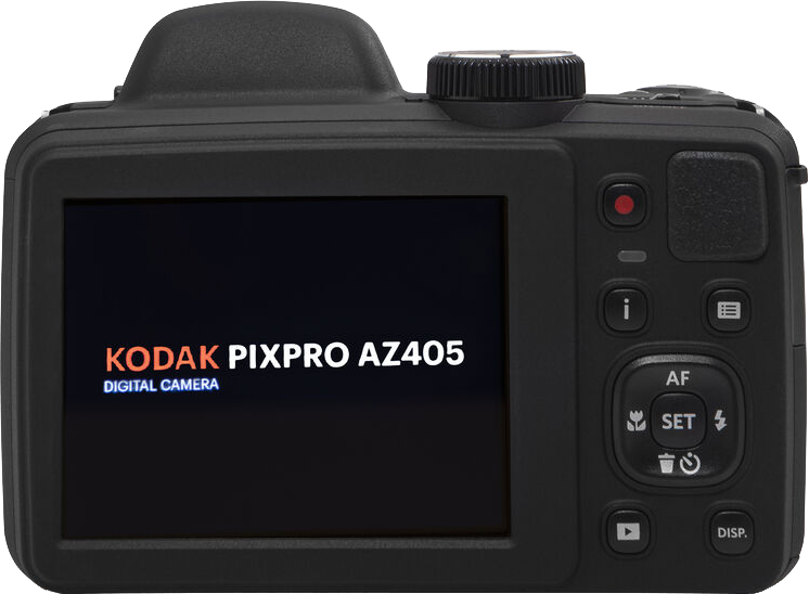 Fekete Kodak Pixpro AZ405 kamera, hátulnézet képernyővel.