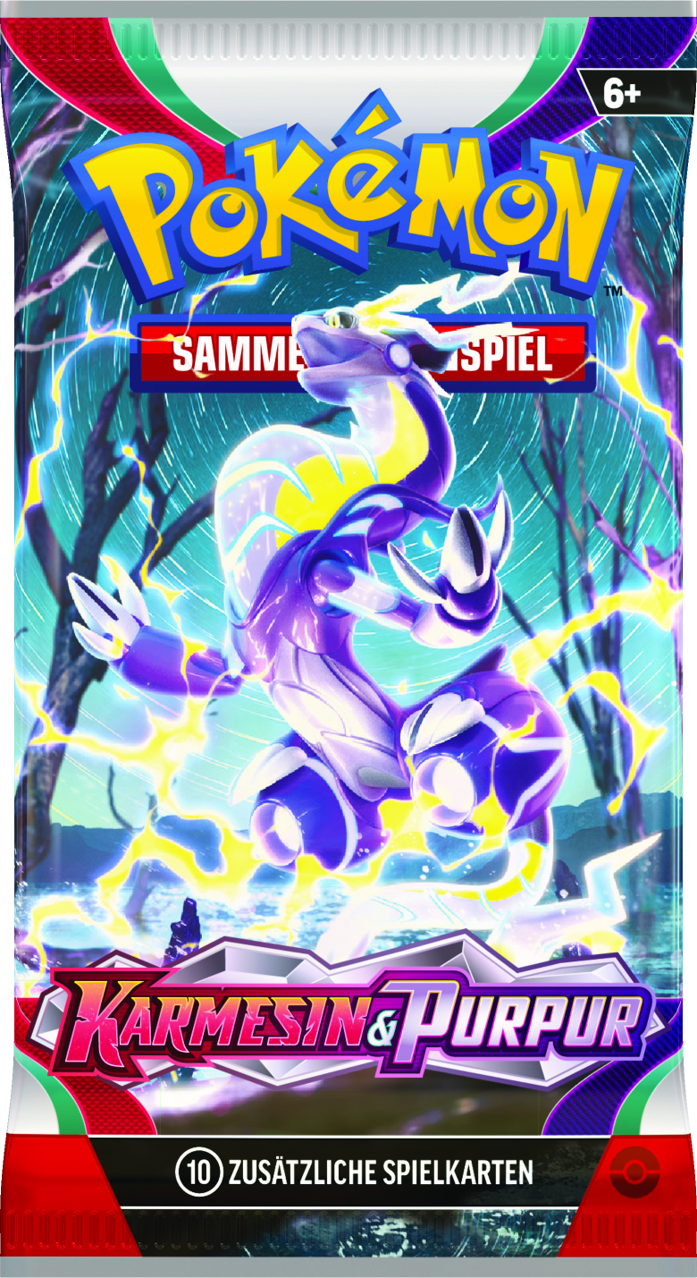 Pokemon-Kartenpackung mit verschiedenen Charakteren darauf.