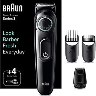 Barbero - Braun Series 3 BT3421, Recortadora De Barba, Dial de precisión, 40 ajustes de longitud, 3 accesorios