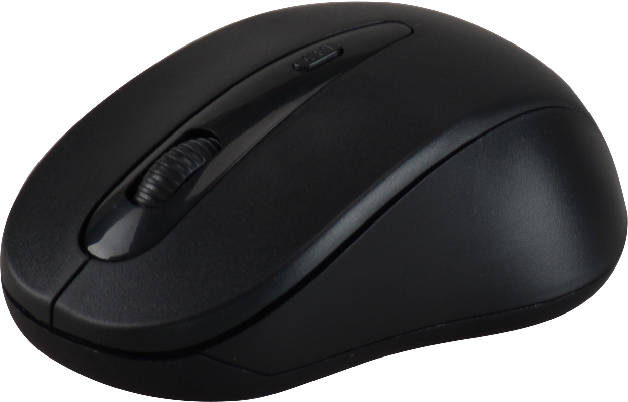 Mouse del computer nero con una rotella di scorrimento.