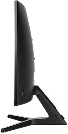 Vue latérale d'un moniteur d'ordinateur noir avec un écran incurvé et un support.