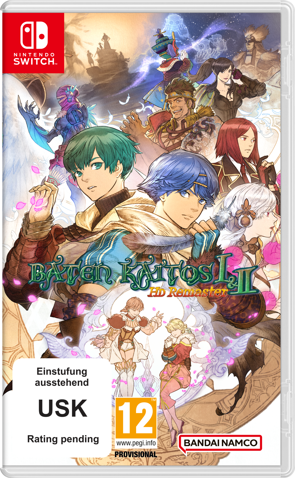 Nintendo Switch Spielbox: 'Baten Kaitos I & II HD Remaster'-Artwork mit Charakteren, USK-Einstufung.