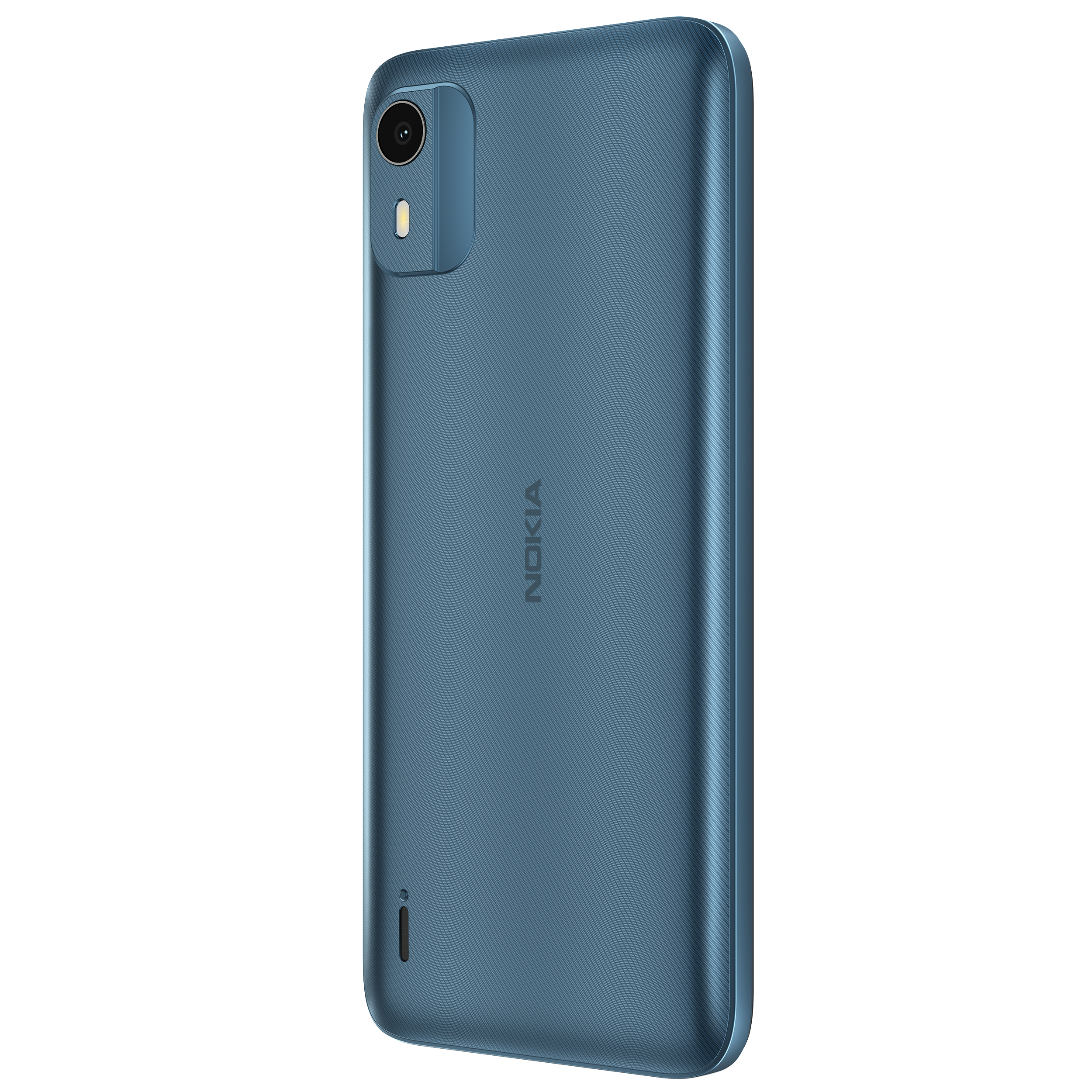 Blaues Nokia-Smartphone, Rückansicht, mit Kamera und Nokia-Logo.