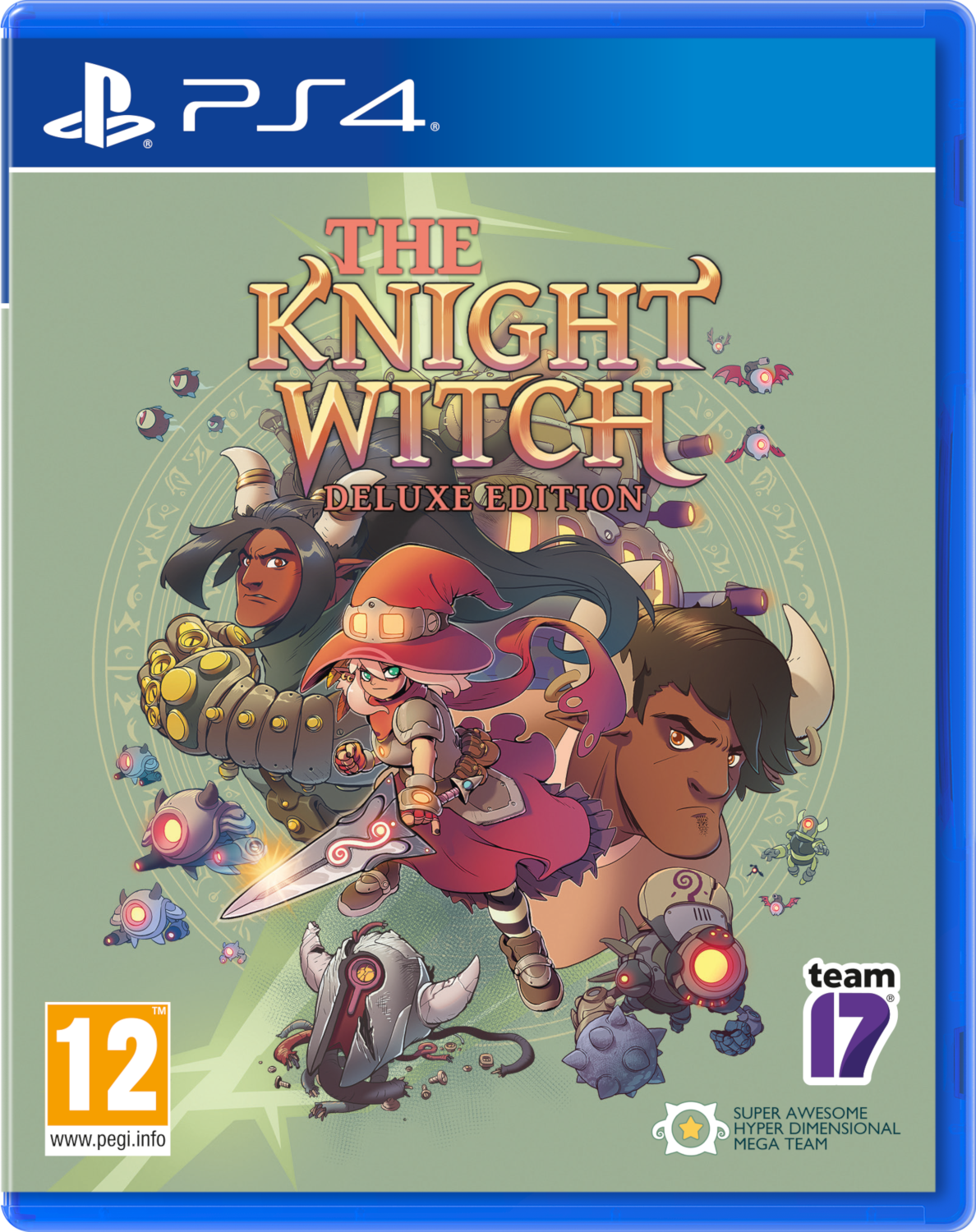 Gamebox art voor The Knight Witch, met verschillende personages en de titel.