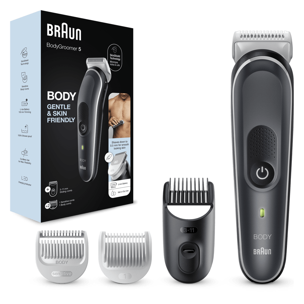 Afeitadora corporal - Braun 5 BG5340, Para hombres, Peine para zonas sensibles, Negro