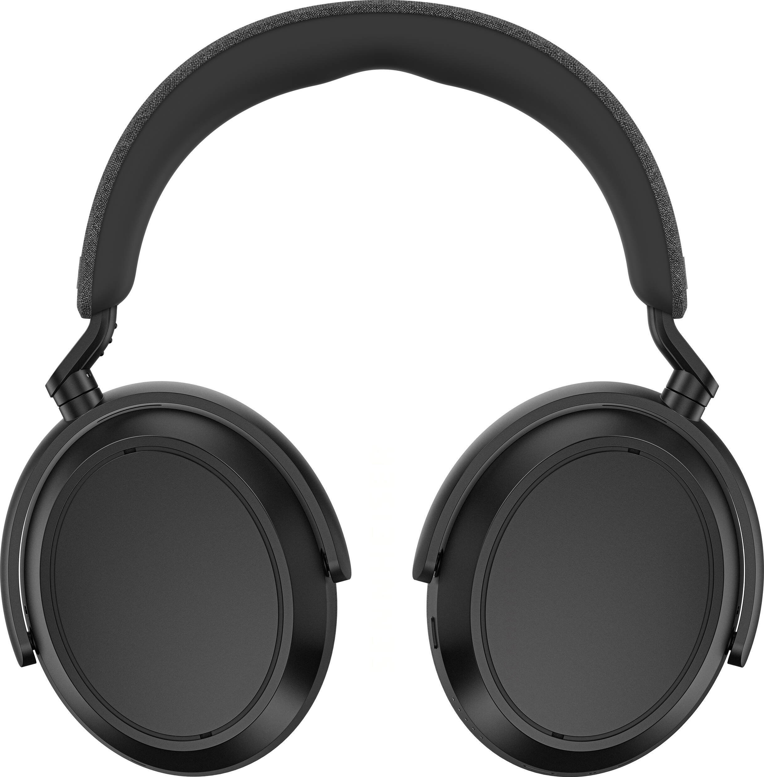 Casque audio noir circum-auriculaire, vue de dessus, avec un arceau rembourré.