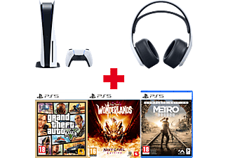 PLAYSTATION PS5 825 GB + Pulse 3D PS5 Headset + GTA V FR + Metro Exodus NL/FR + Tiny Tina's Wonderlands NL/FR