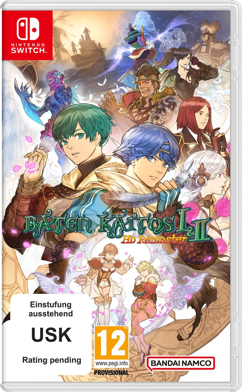 Nintendo Switch Spielbox: 'Baten Kaitos I & II HD Remaster'. Bunte Anime-Charaktere sind abgebildet.