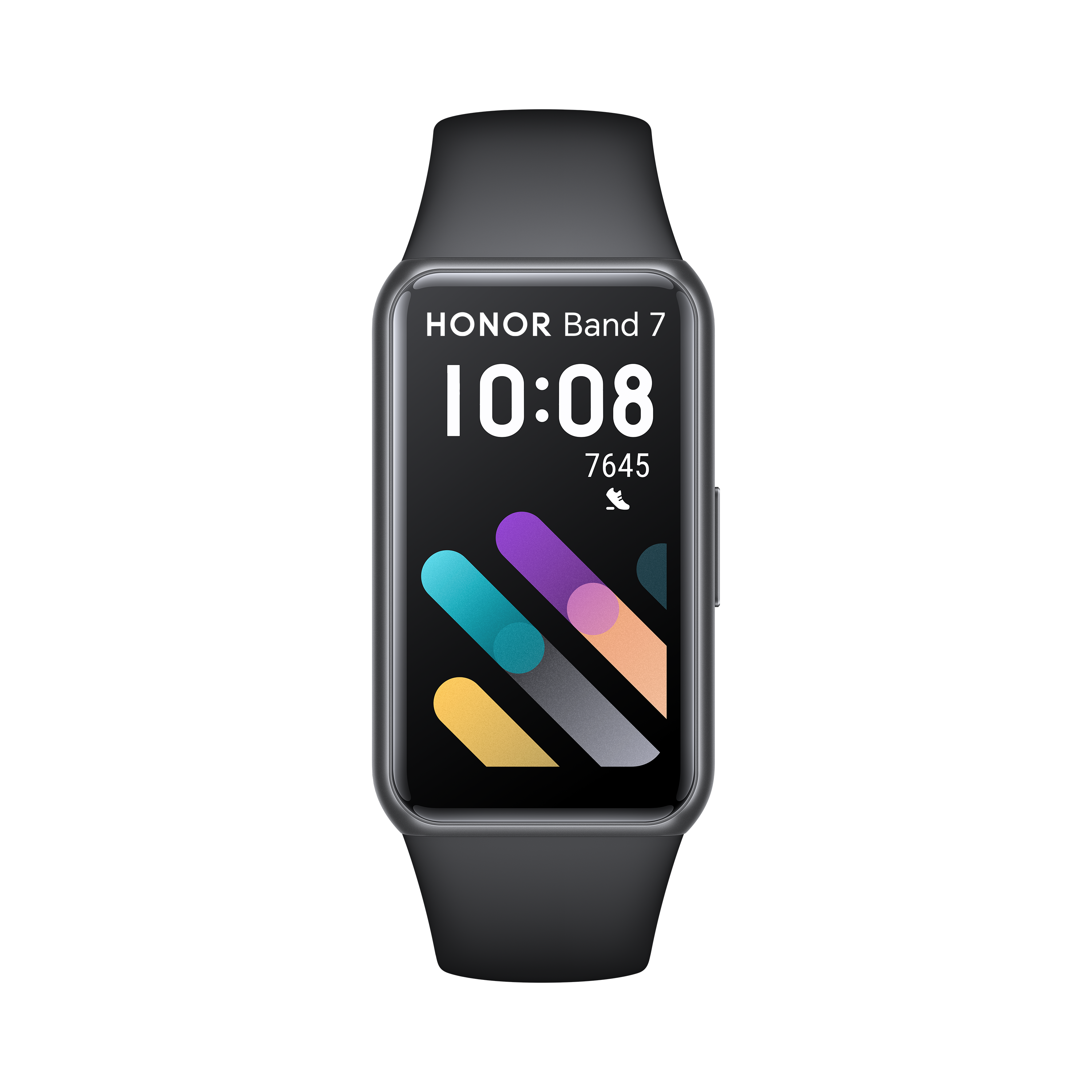 Egy fekete Honor Band 7 okosóra színes kijelzővel, amely a 10:08 időpontot mutatja.