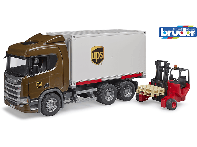 UPS Mitnahmestapler Logistik-LKW mit Super Mehrfarbig Spielzeugauto BRUDER 560R Scania 03582