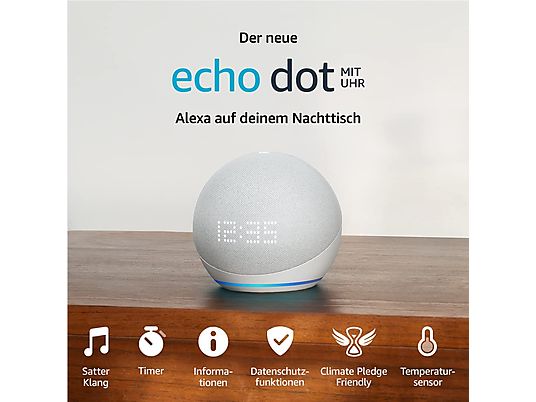 AMAZON Echo Dot (5e génération) avec horloge - Haut-parleur intelligent (Blanc)