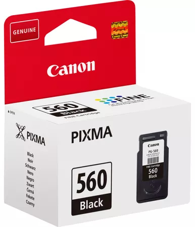 Cartouche d'encre Canon PIXMA 560 Black dans son emballage, avec cartouche noire.