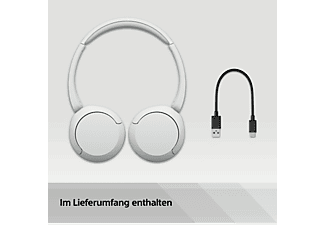 SONY WH-CH520 kabellose Bluetooth Kopfhörer – bis zu 50 Stunden Akkulaufzeit mit Schnellladefunktion, On-Ear-Stil – weiß