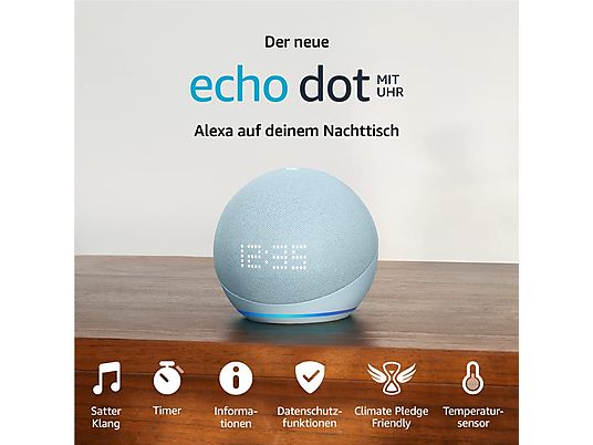 AMAZON Echo Dot (5a gen.) con orologio - Altoparlante smart (Grigio blu)