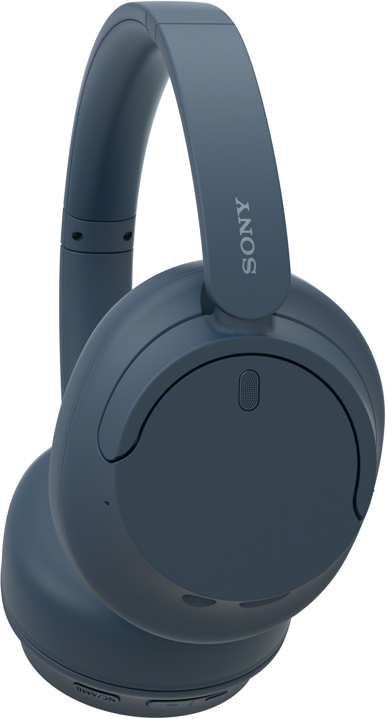 Casque bleu. Le mot 'SONY' est écrit sur le bandeau.