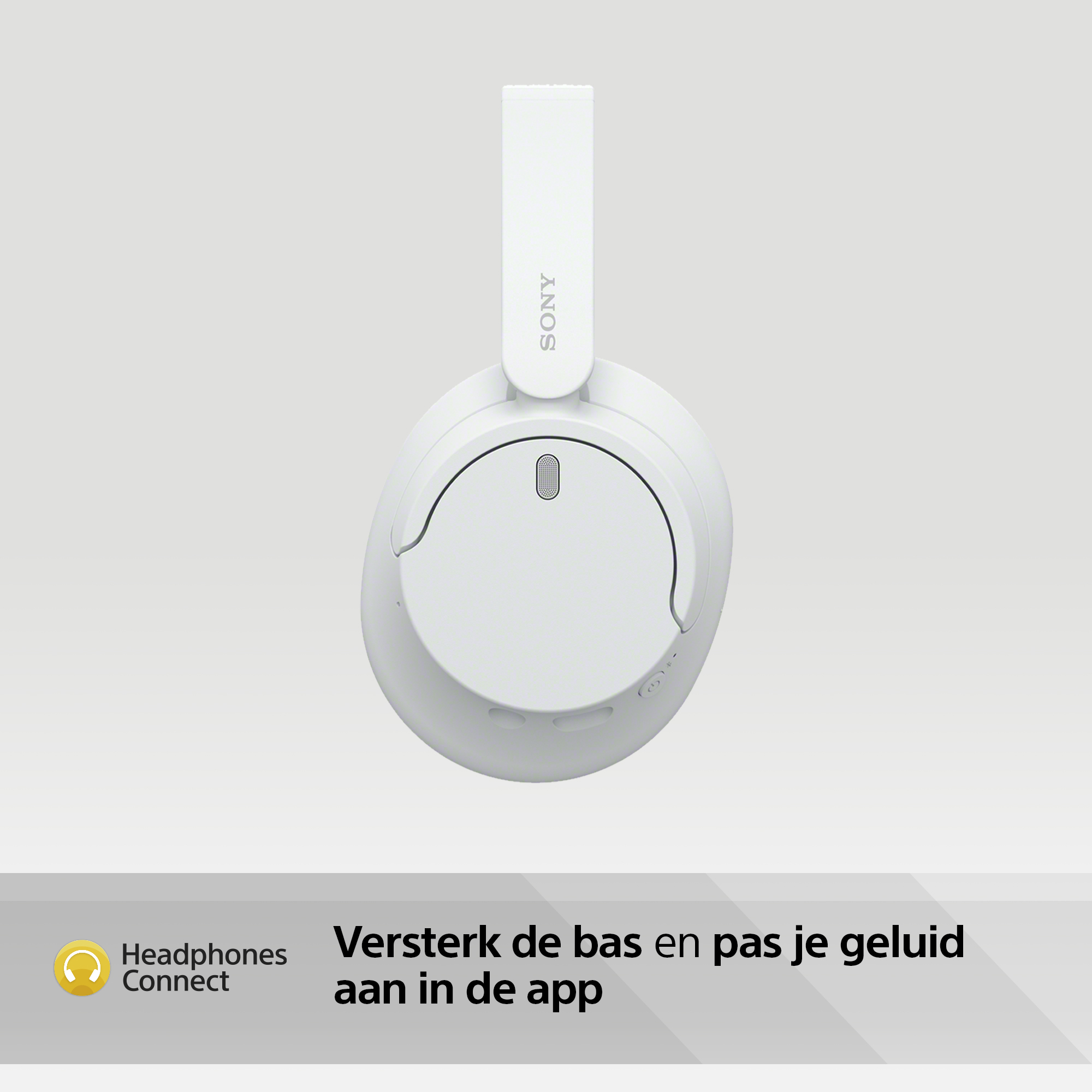 Casque Sony blanc circum-auriculaire, avec bandeau visible et nom de la marque.