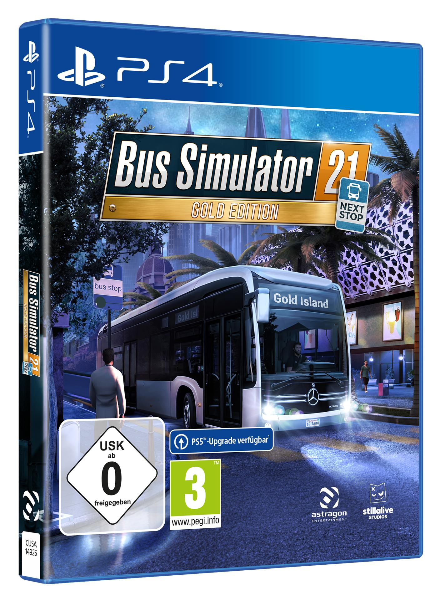 Spielbox mit einem Bus und einer Stadtszene. Blaue und weiße Farben.