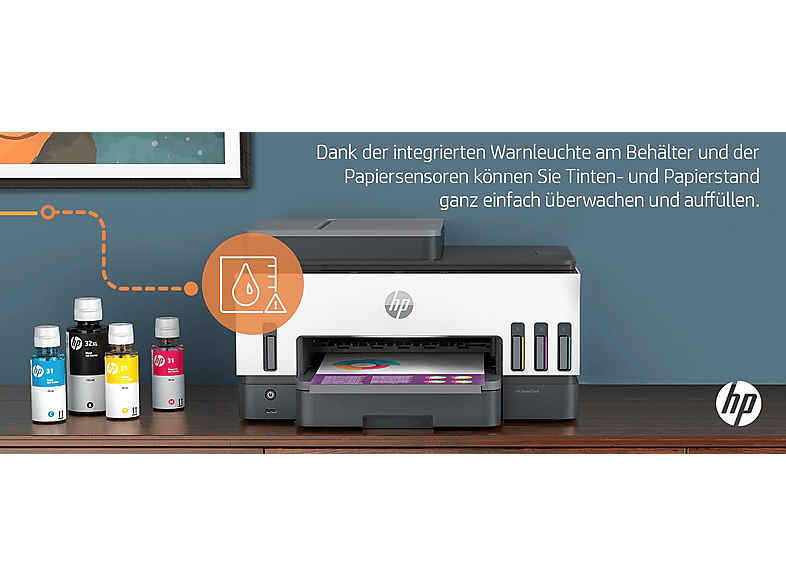 HP Smart Tank 7605 Multifunktionsdrucker, Bluetooth, WLAN, Duplexeinheit (für beidseitigen Druck), A4, A5, A6, Grau — Foto 5 von 5