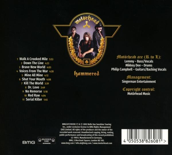 A Motörhead "Hammered" című albumának hátlapja.