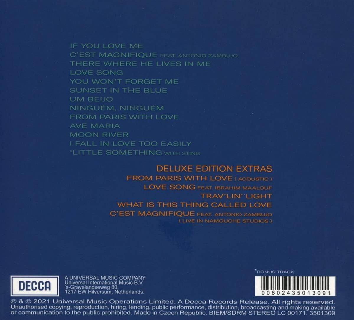 Rückseite eines Albums mit Titeln und einem Logo der Plattenfirma.