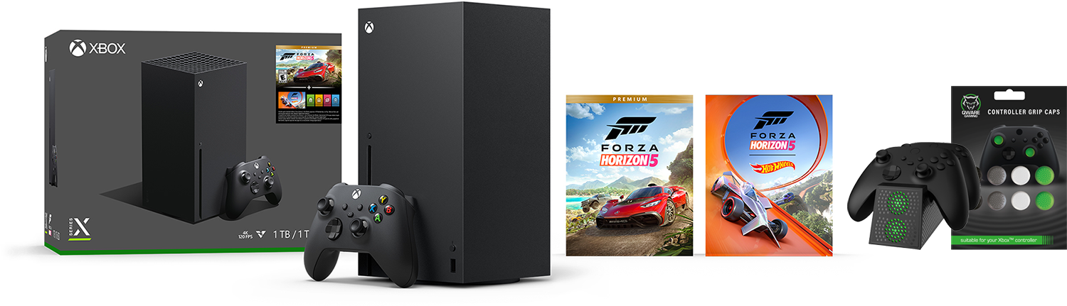 MICROSOFT Xbox Series X Forza Horizon 5 + Qware Xbox Series Dual Charger + Qware Thumb Grips Bundel