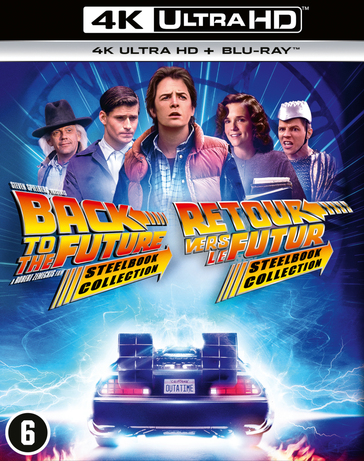 Boîtier du film Retour vers le futur, avec Marty McFly et Doc Brown. La couverture est en anglais et en français.
