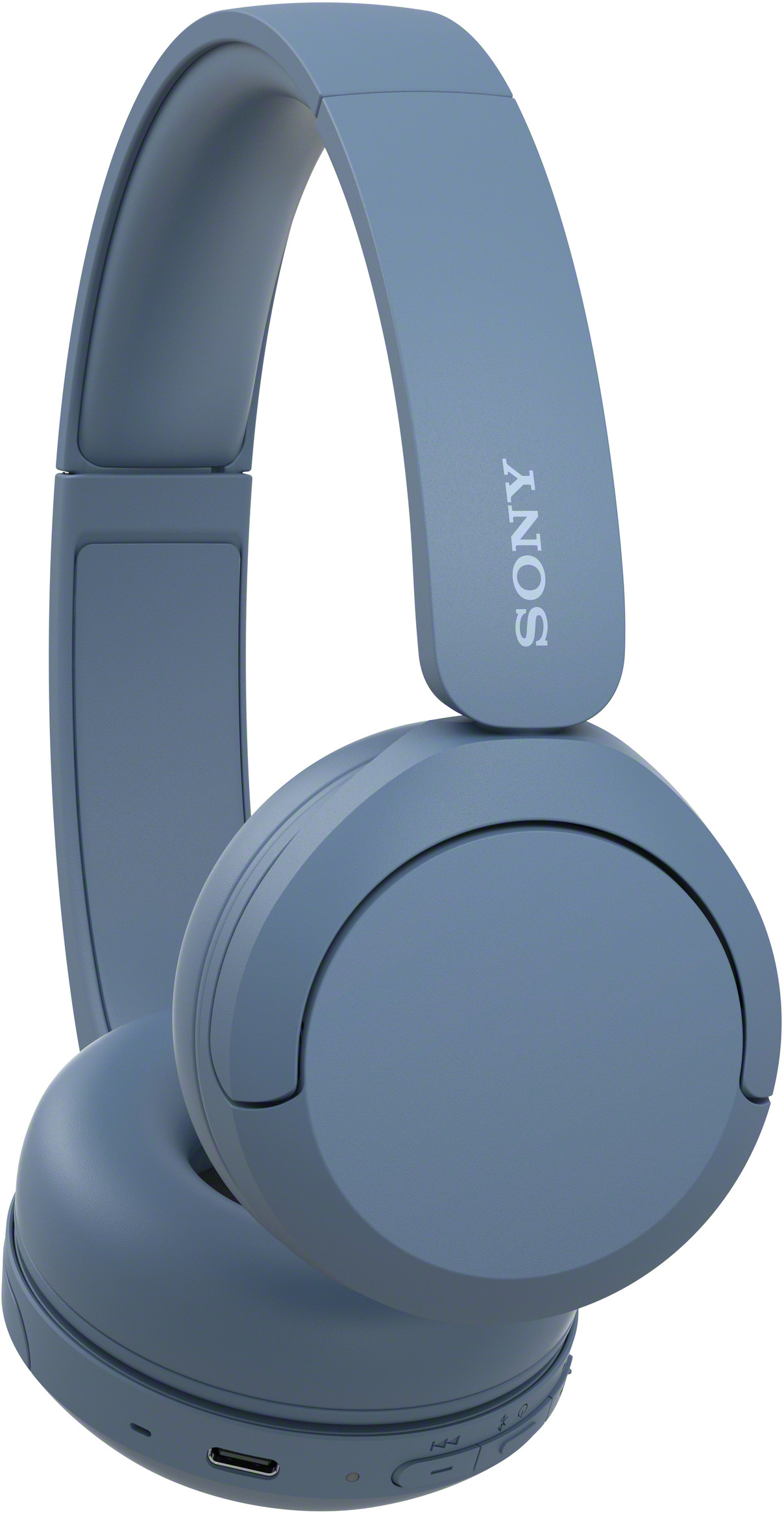 Casque Sony bleu. Le casque est de type circum-auriculaire. Le logo Sony est visible.