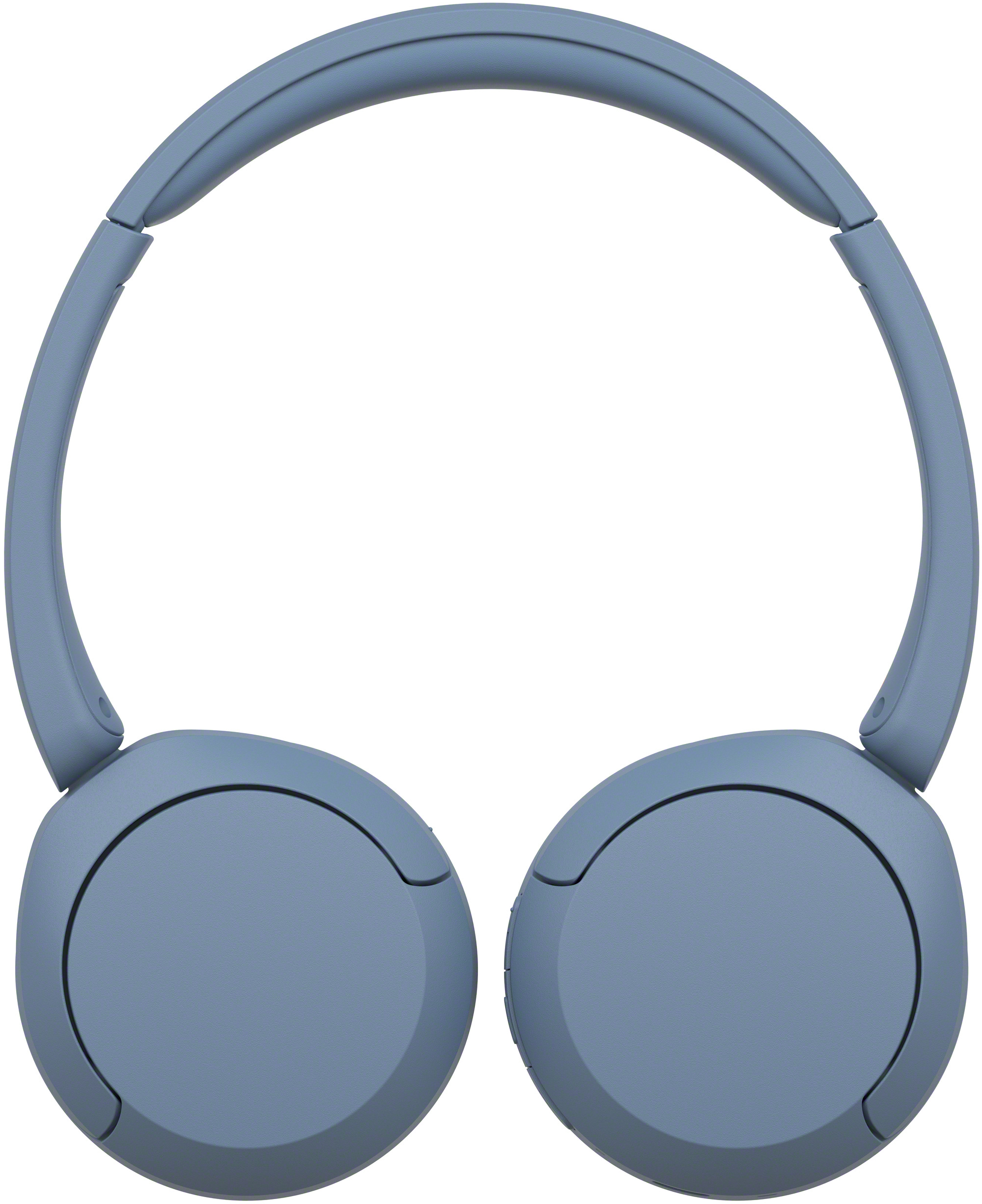Une paire d'écouteurs bleus avec un bandeau de connexion.