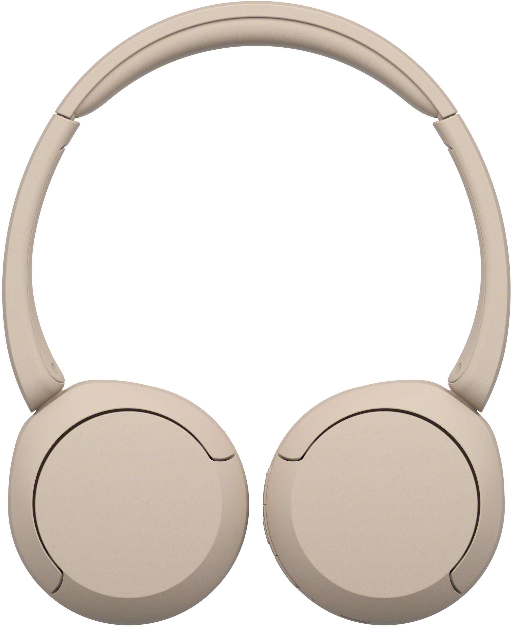 Beige koptelefoon met een gebogen hoofdband en ronde oorschelpen.