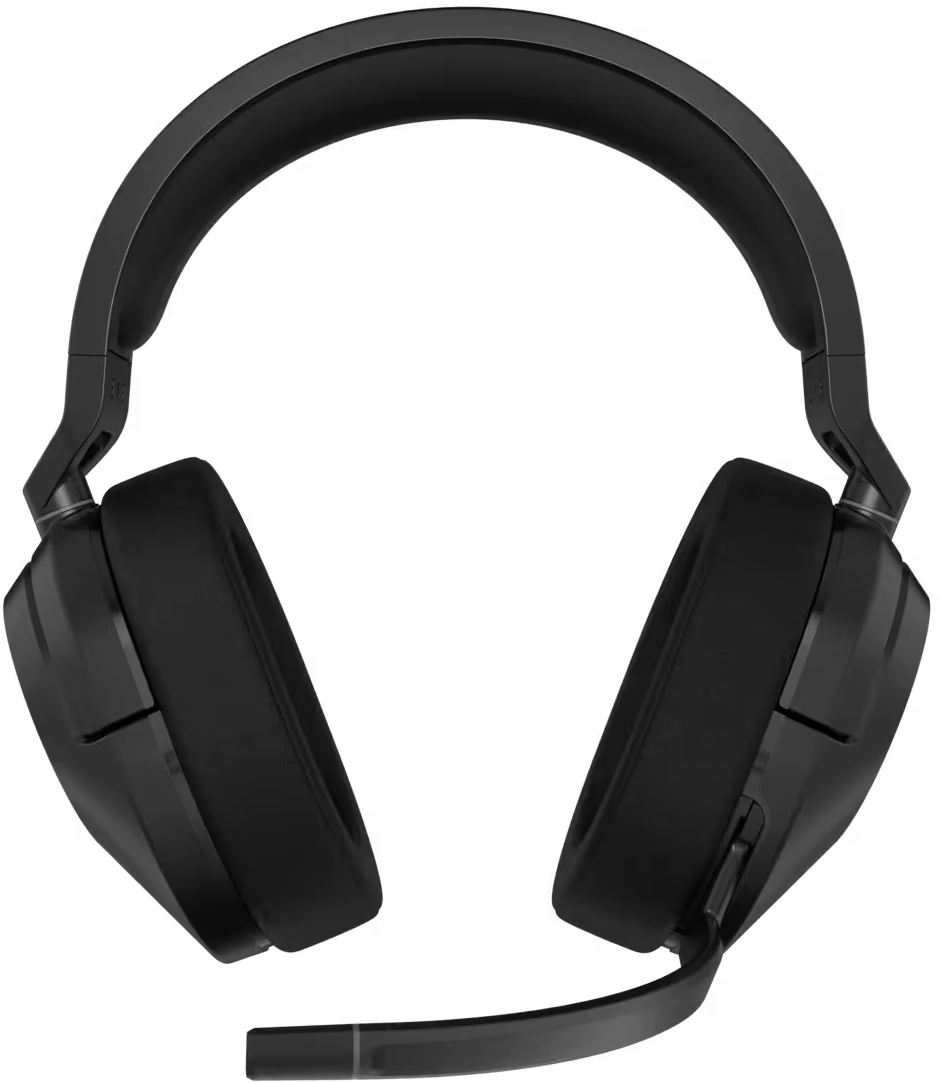 Casque noir, vue de dessus, design circum-auriculaire. Oreillettes et bandeau visibles.