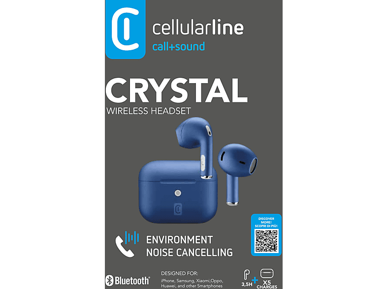 CELLULARLINE Crystal 4 ENC TWS Kulak İçi Bluetooth Kulaklık Mavi_4