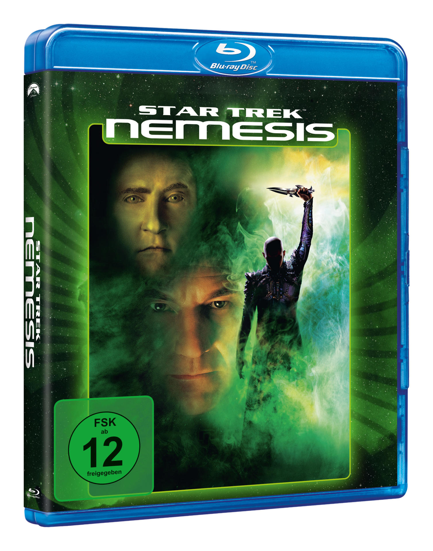Blu-ray-Disc-Cover mit drei Gesichtern und einer dunklen Figur im Hintergrund.