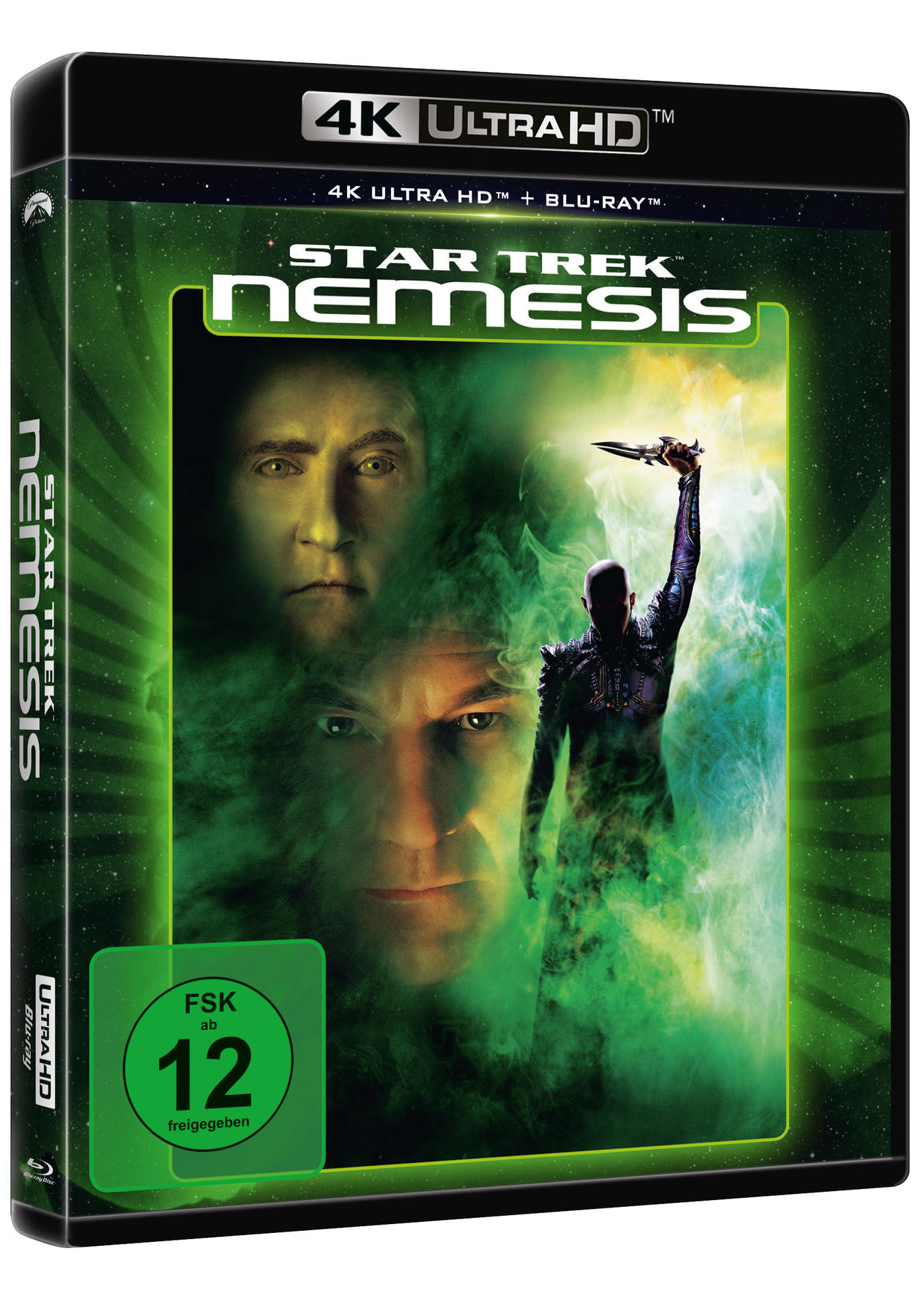 Eine Star Trek Nemesis 4K Ultra HD Blu-ray-Hülle. Es hat Bilder von Charakteren.