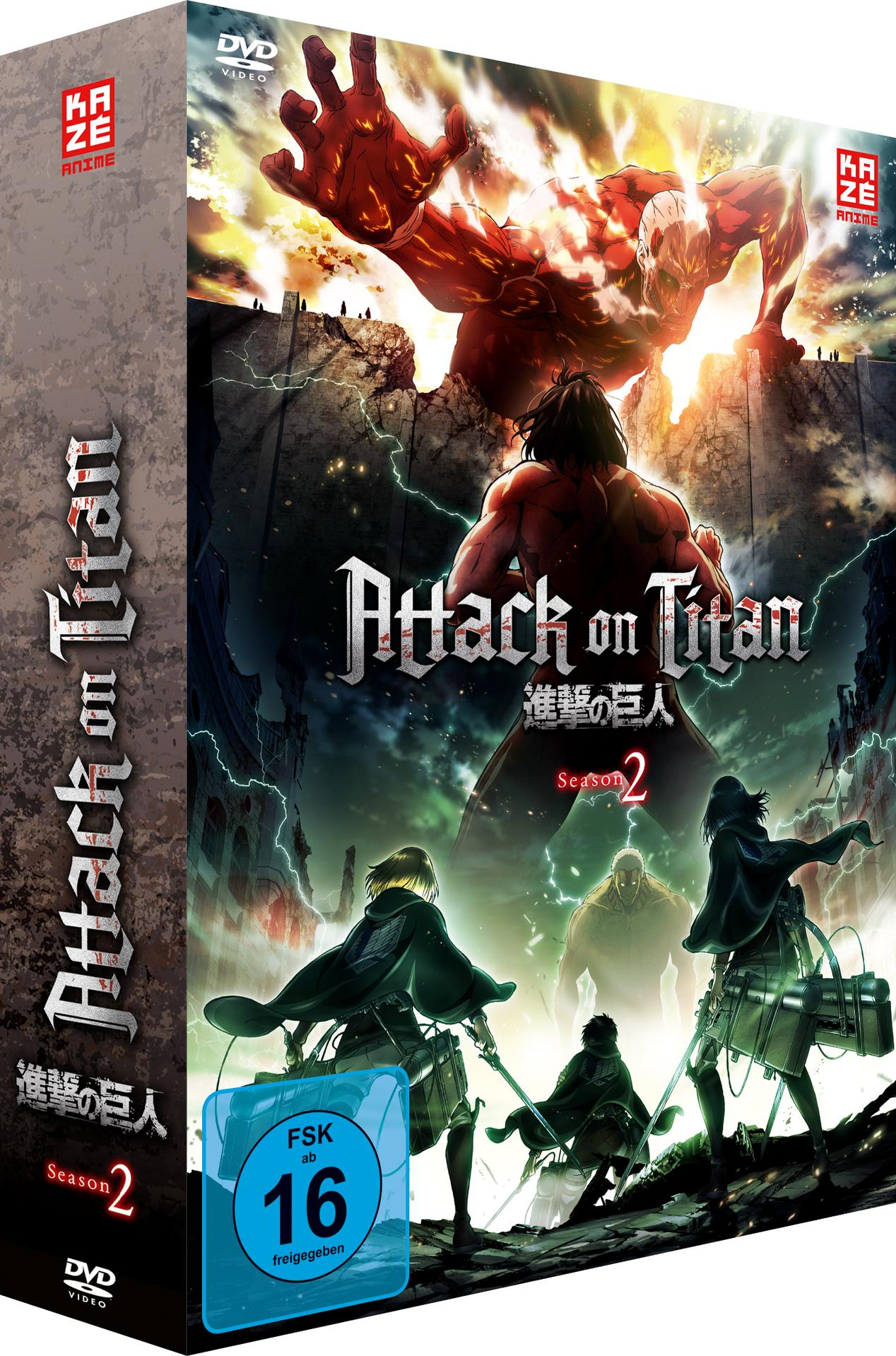 Attack on Titan Season 2 DVD-Box-Set mit verschiedenen Charakteren auf dem Cover.