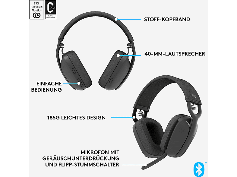 LOGITECH LOGITECH Zone Vibe 100 Kabelloser Kopfhörer, Bluetooth, Grafit; Headset — Foto 5 von 5