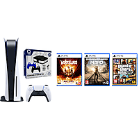 SONY PlayStation 5 Disk Edition + Metro Exodus + Tiny Tina’s Wonderlands + Grand Theft Auto V + Qware PS5 Gaming Starter Kit Bundel