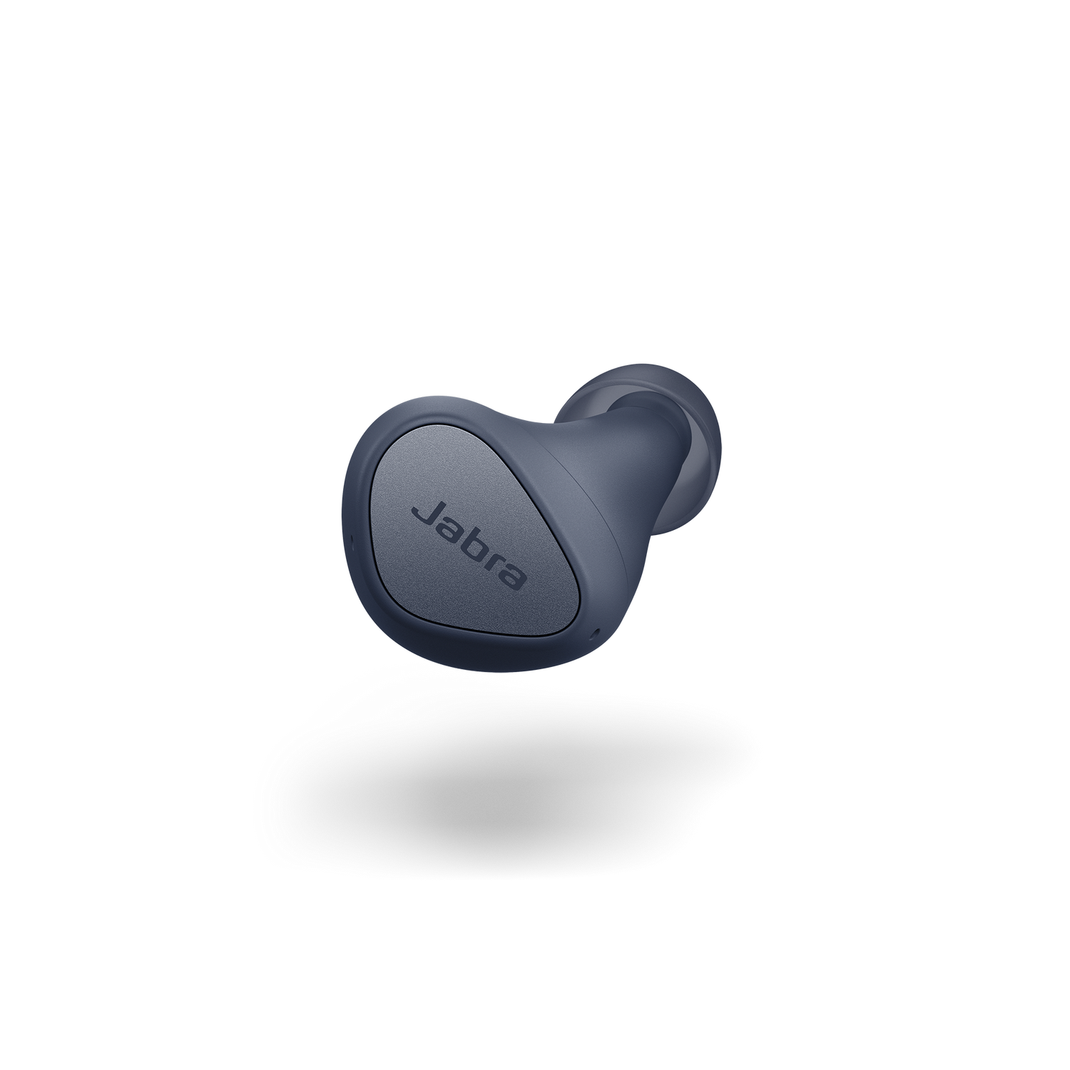 Een enkele Jabra-oordop is te zien tegen een zwarte achtergrond. Het Jabra-logo is zichtbaar.