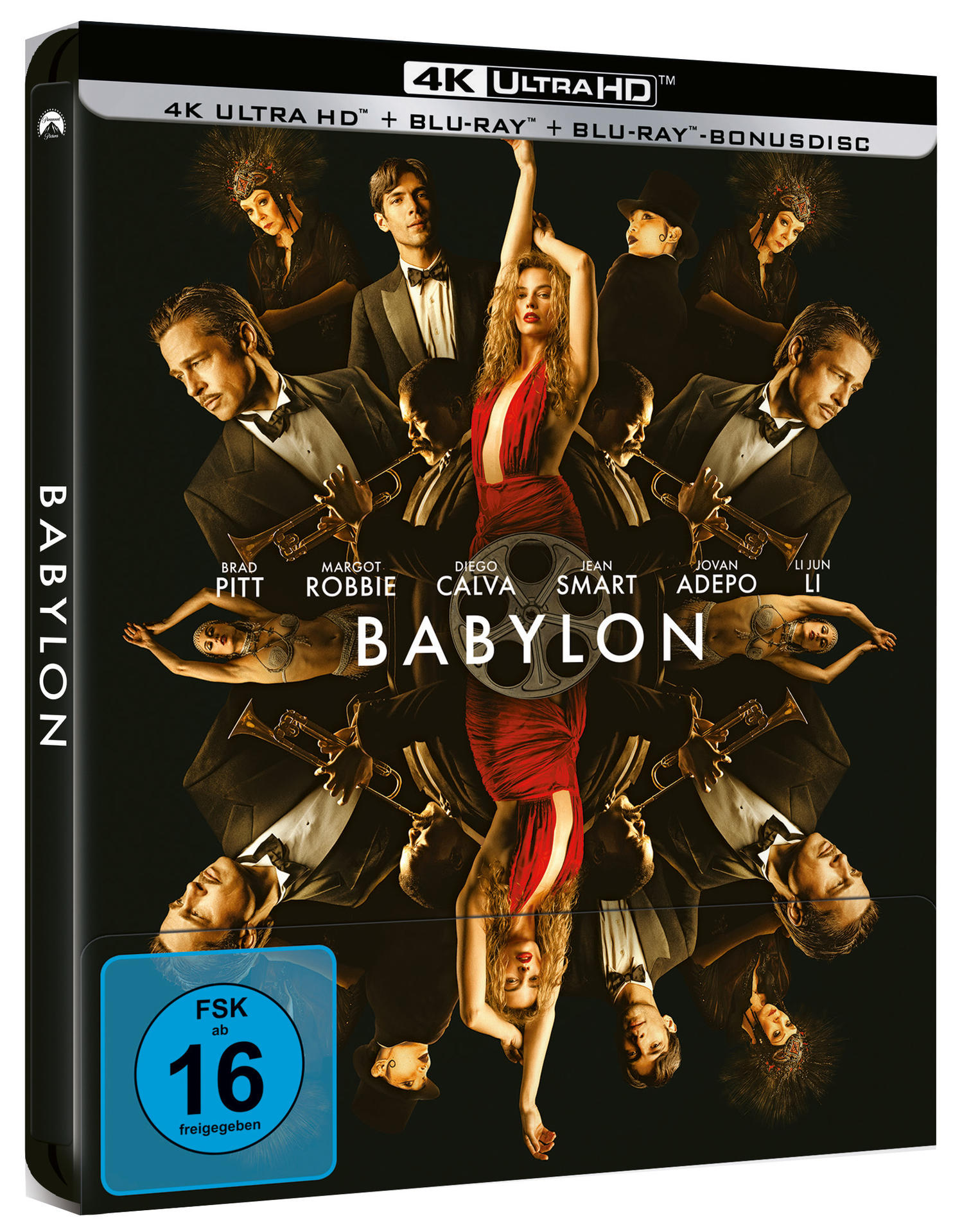 DVD-Hülle mit Filmtitel, Schauspielern und Bewertungsetikett. Das Cover zeigt Schauspieler und eine Frau in einem roten Kleid.