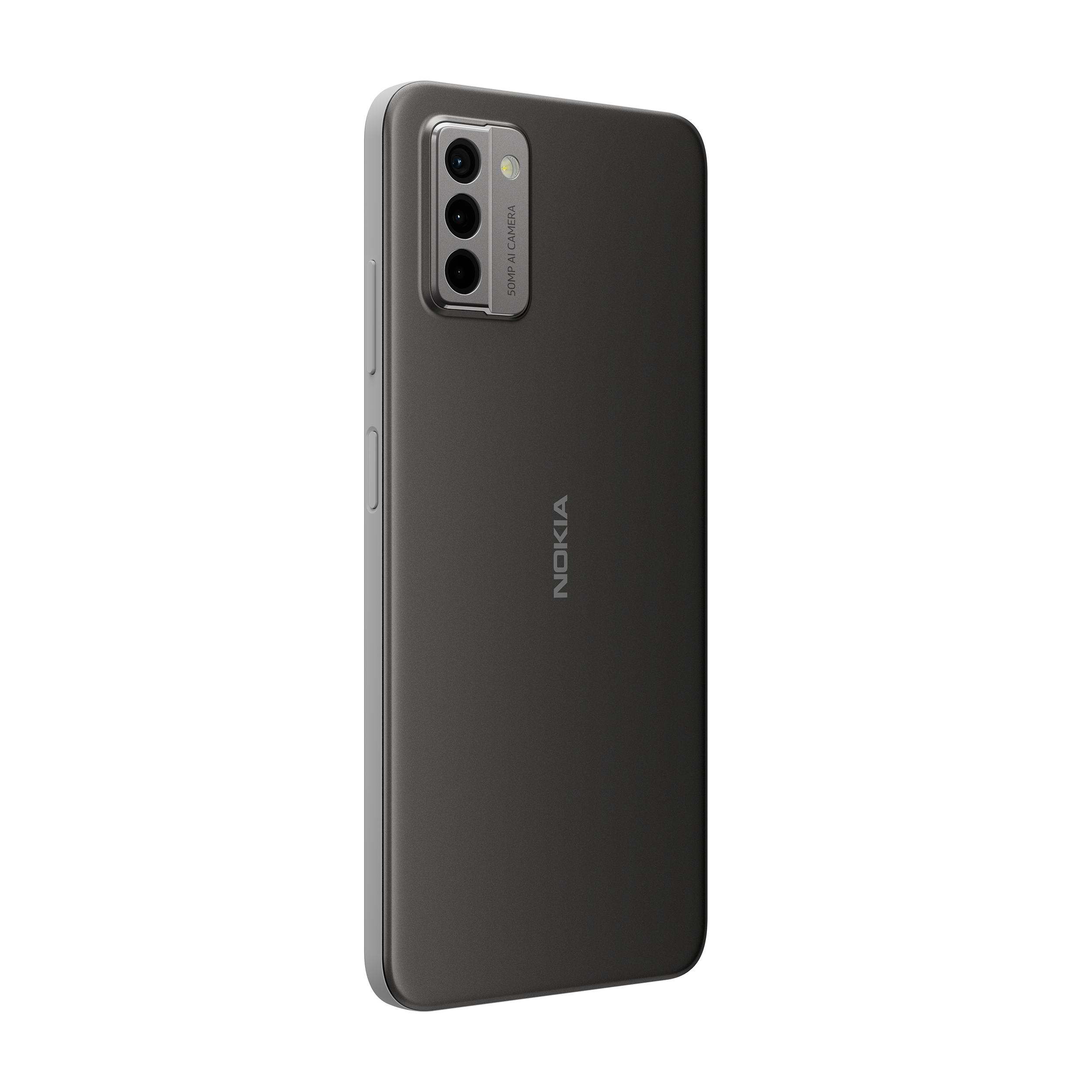 Ein schwarzes Nokia-Telefon mit drei Rückkameras. Das Telefon hat eine dunkelgraue Rückseite und einen silbernen Rahmen.