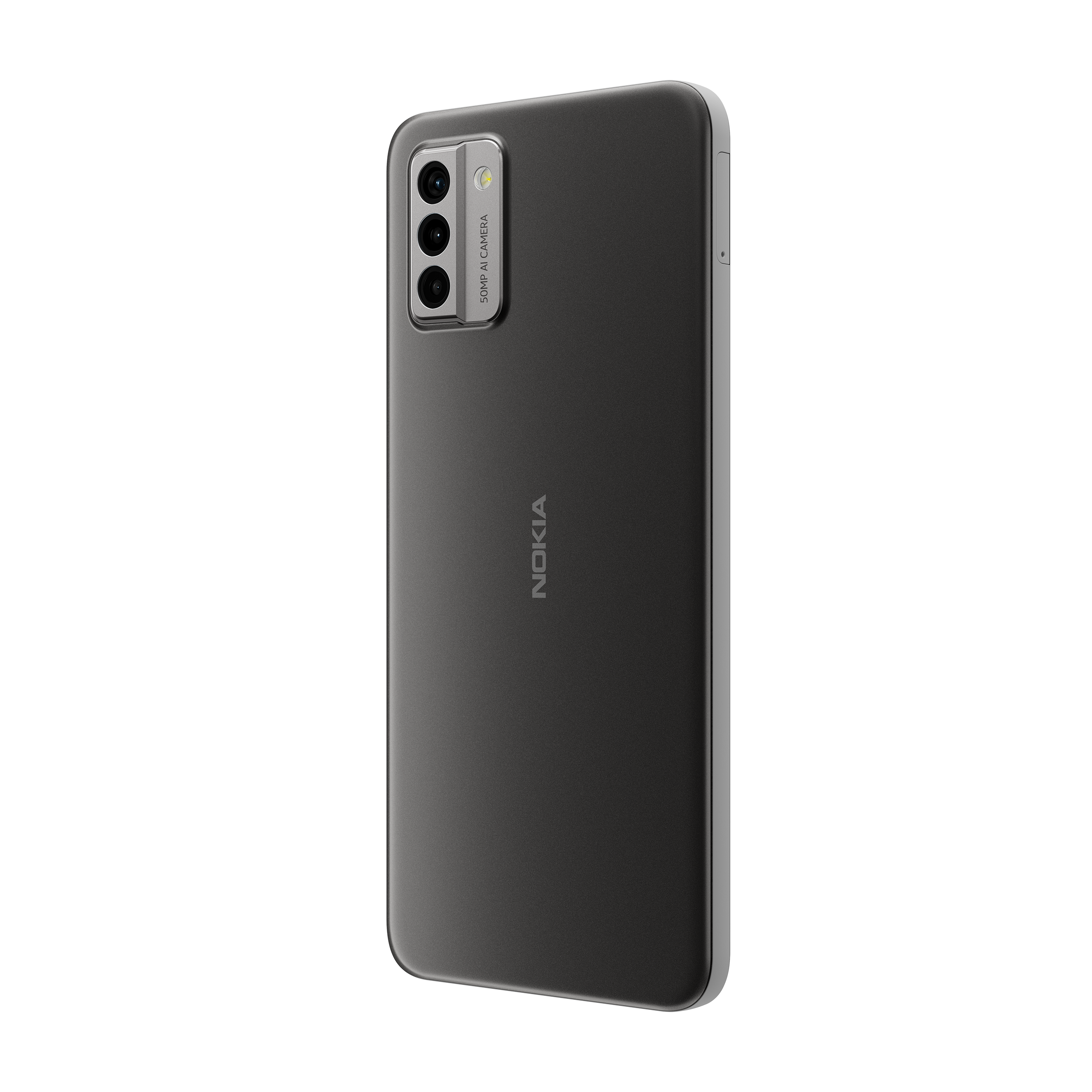 Rückansicht eines dunkelgrauen Nokia-Smartphones mit Kameraerhöhung.
