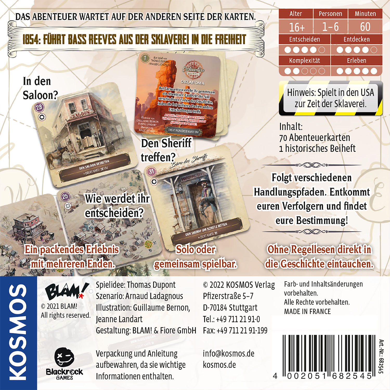 Brettspielschachtel, die Bilder, Text und Details über das Spiel zeigt.
